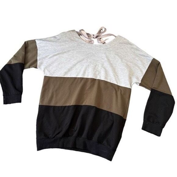 Colorblock Sweatshirt Top With Back Tie Detail L - Picture 1 of 6